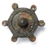 Roman Brooch.  Circa, 2nd century AD. Copper-alloy, 7.29 g, 33.50 mm. Enamelled disc brooch with