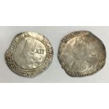 Two Charles I Shillings mm Tun  1636-8 & mm Eye 1645 (under Parliament)