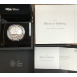 Royal Mint Silver Proof Platinum Wedding 5oz Coin in Original Case with Certificate.