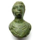 Roman Anthropomorphic Mount. Circa 2nd-4th century AD. Copper-alloy, 38mm x 28mm, 21.3g. A vessel