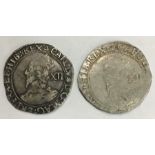 Two Charles I, Shillings mm Triangle 1639-40 & mm P in brackets (under Parliament)