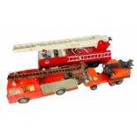 Tonka Trucks Vehicles and a Further Plastic Fire Engine - Marked made in England.