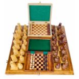 3x Wooden Chess Sets (Complete) - 2x Travelling Cased Sets & 1x Full Size Set