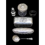 A group of early 20th Century to include three various silver mounted hob nail cut toilet / dressing