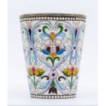 A Russian silver-gilt and cloisonné enamel tapering cylindrical beaker, style of Fabergé, polychrome