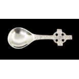 A modern Scottish silver Iona caddy spoon, Celtic Cross terminal, hallmarked by Robert Allison,