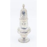 A George III silver baluster shaped caster, engraved and chased floral decoration to body, the