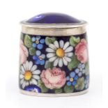 A Russian 84 standard silver and enamel oval shaped pill box and cover, the body painted with