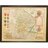 John Speed (1552-1629). Map of Lincolnshire, c.1676, hand-coloured copper engraving on laid/chain-