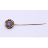 Georgian gold tie pin with cameo Amethyst