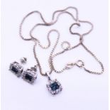 Diamond and blue stone necklace and earrings