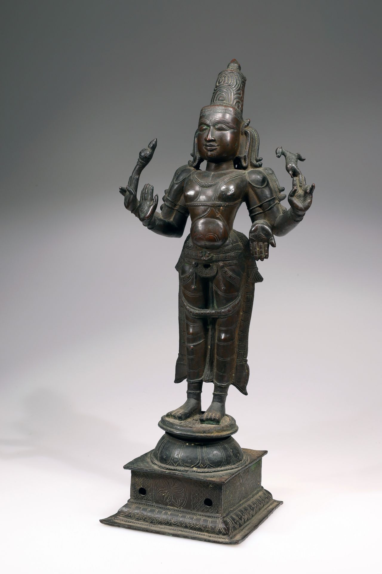 HINDU PATINATED BRONZE SHIVA CHANDRASHEKHARA - Image 2 of 5