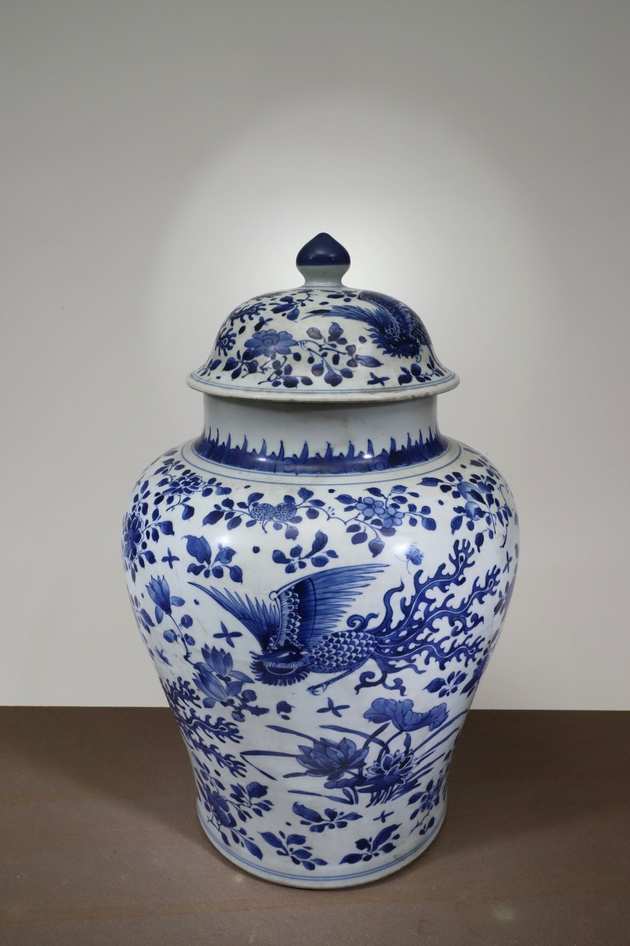 LIDDED BLUE AND WHITE JAR