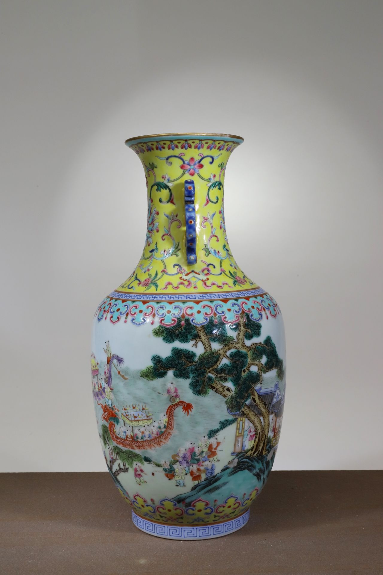 FOREIGN COLOR YELLOW GROUND VASE - Image 2 of 4