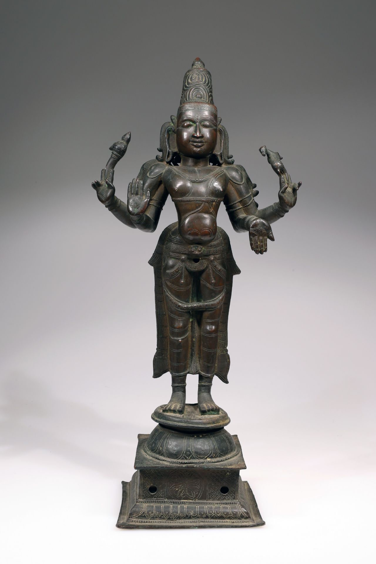 HINDU PATINATED BRONZE SHIVA CHANDRASHEKHARA