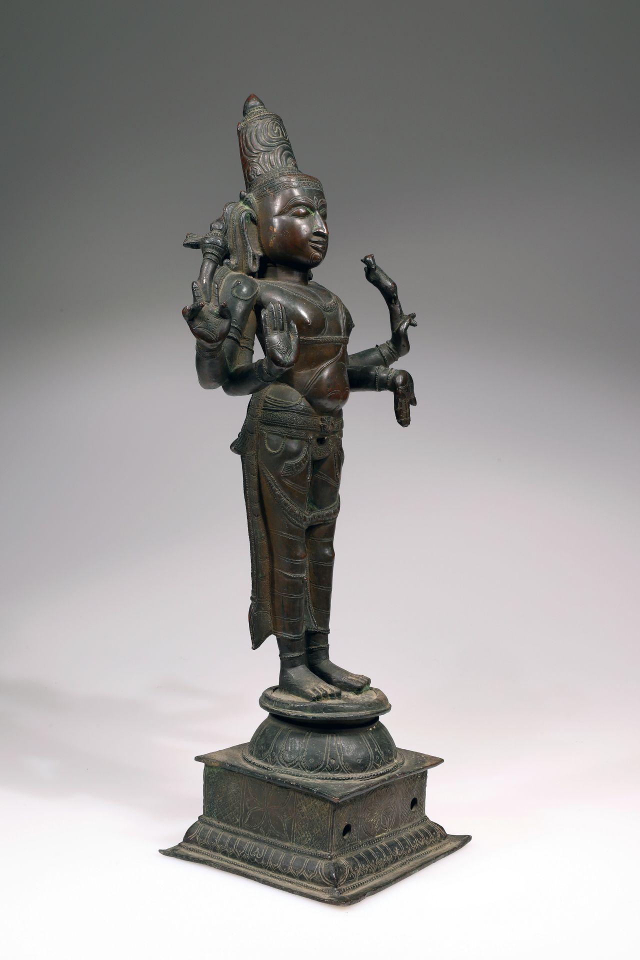 HINDU PATINATED BRONZE SHIVA CHANDRASHEKHARA - Image 3 of 5