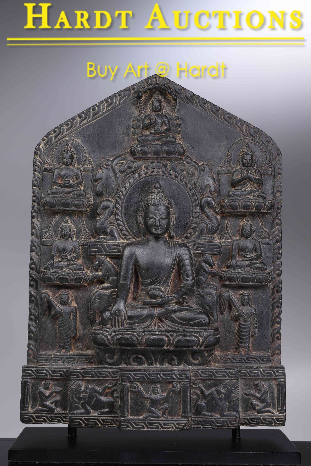 STONE PANEEL DEPICTING BUDDHA WITH CONSORTS