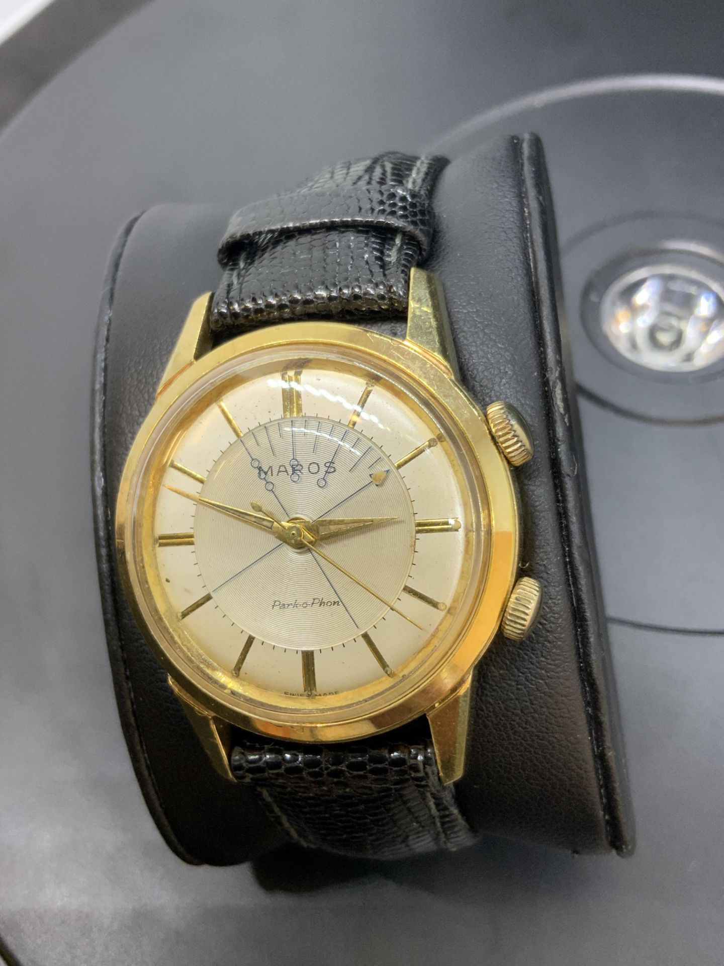 1960's MAROS PARK-O-PHON ALARM WATCH IN YELLOW METAL 35mm - Image 2 of 8