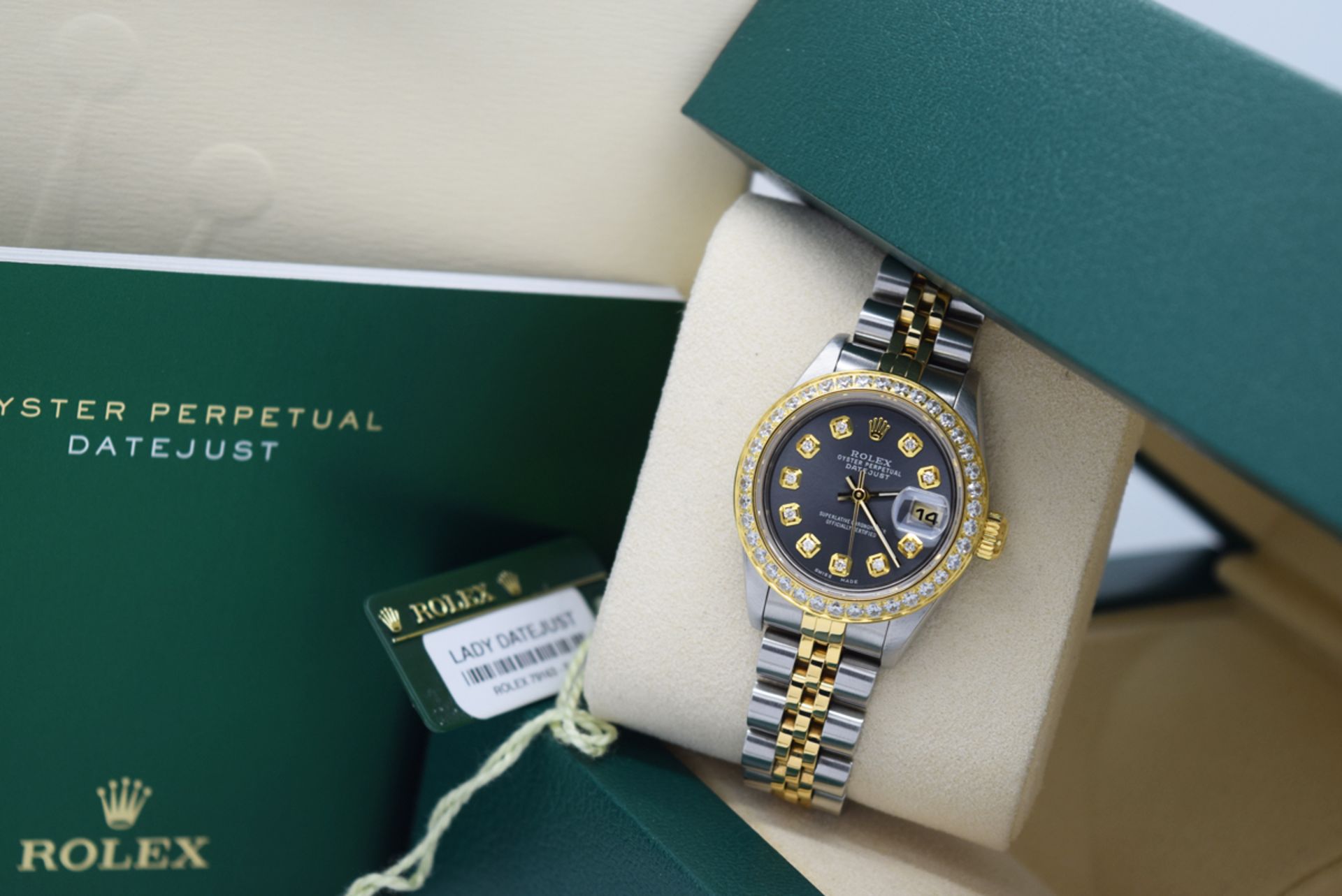 Ladies Rolex Datejust 26' 18k Gold & Stainless Steel (Grey Diamond Dial) Boxset and Service Receipts