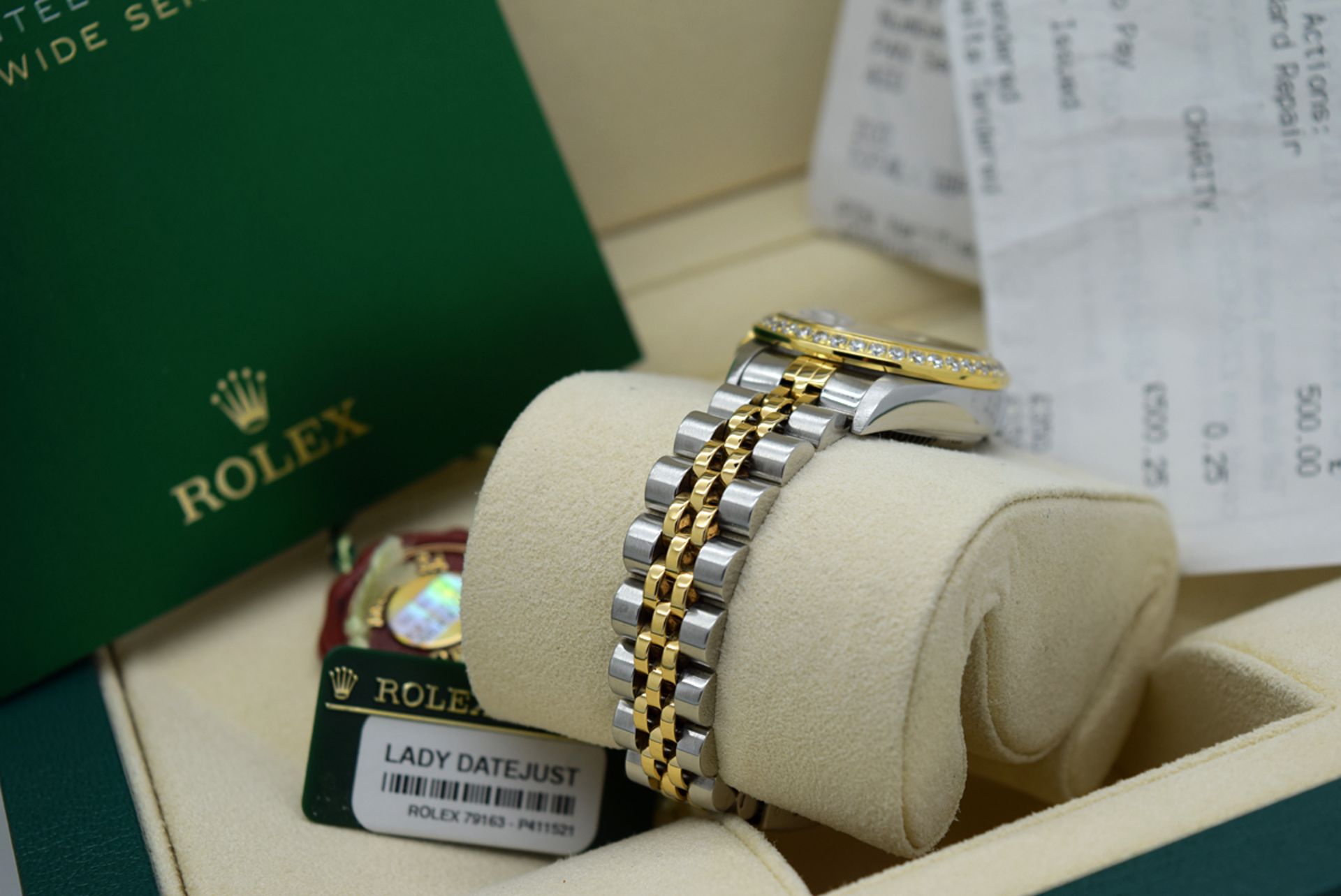 Ladies Rolex Datejust 26' 18k Gold & Stainless Steel (Grey Diamond Dial) Boxset and Service Receipts - Image 4 of 11