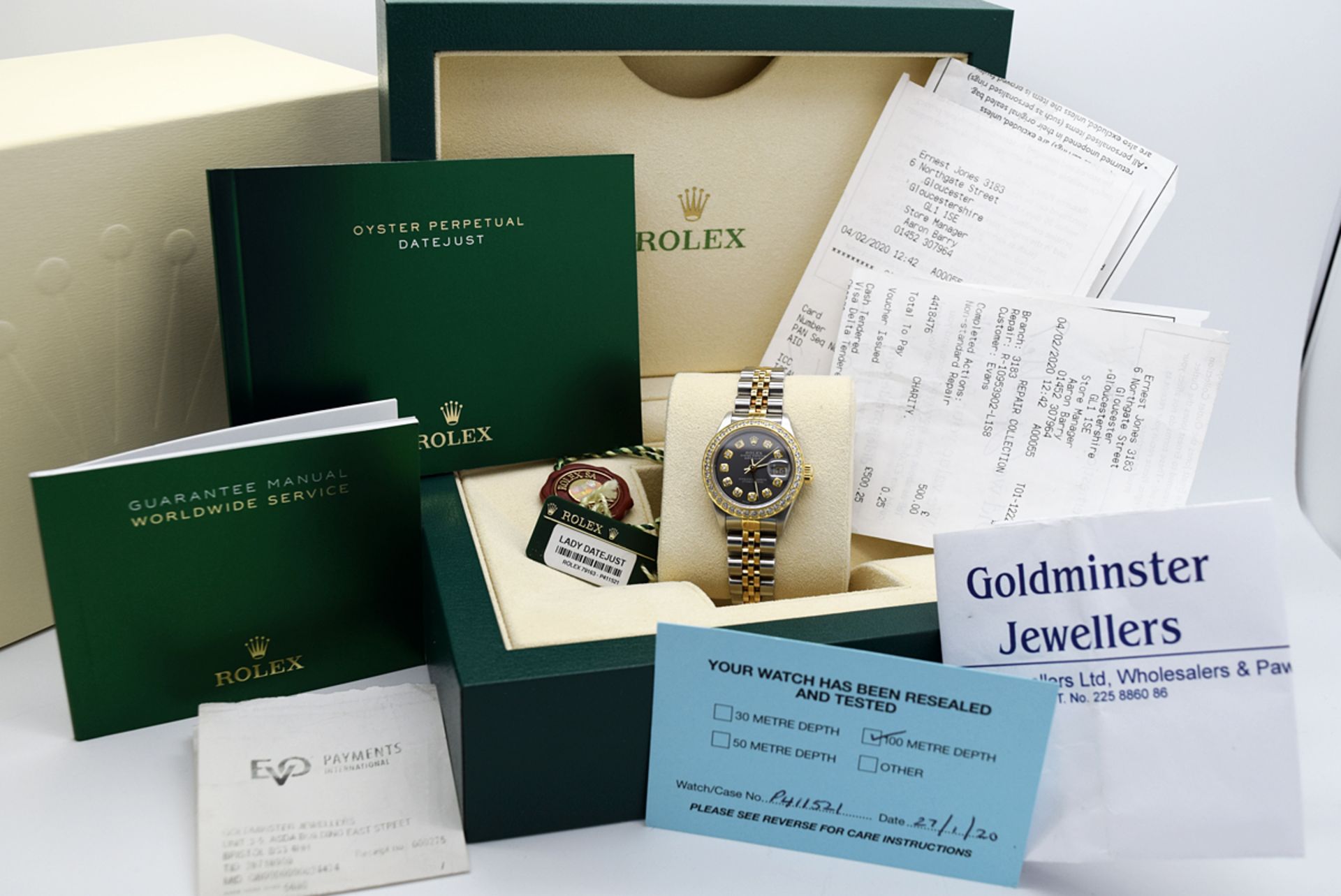 Ladies Rolex Datejust 26' 18k Gold & Stainless Steel (Grey Diamond Dial) Boxset and Service Receipts - Image 2 of 11