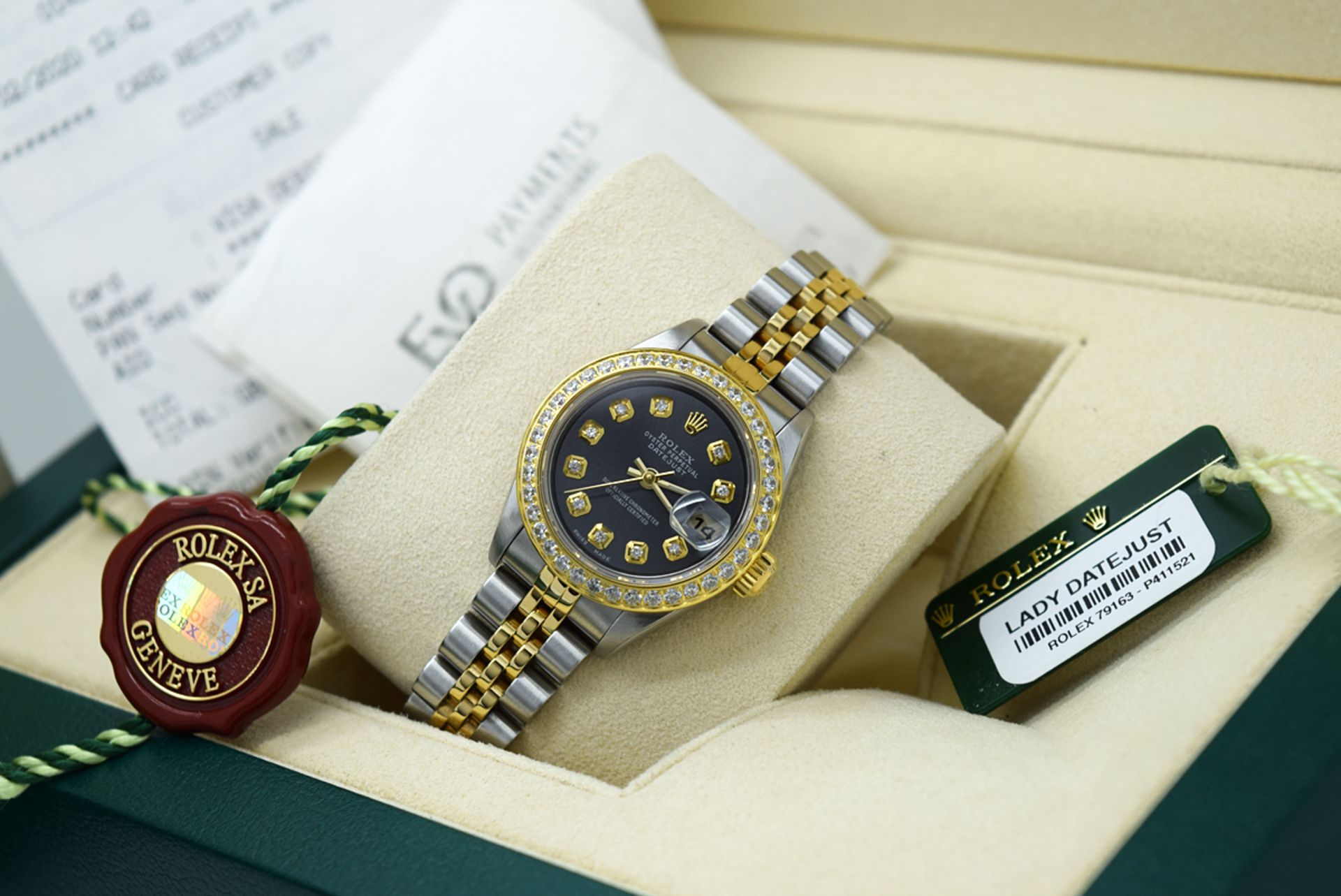 Ladies Rolex Datejust 26' 18k Gold & Stainless Steel (Grey Diamond Dial) Boxset and Service Receipts - Image 8 of 11