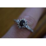 18k Diamond & Sapphire Ring (Size N 1/2)