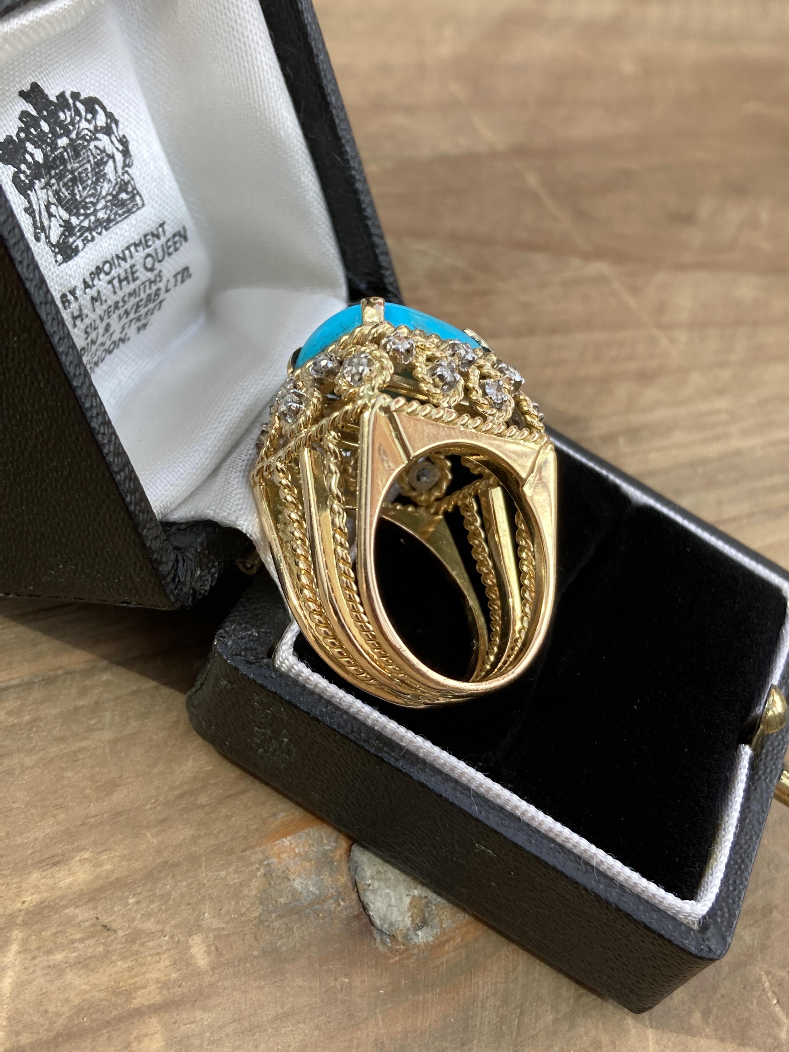 19G 18CT YELLOW GOLD TURQUOISE & DIAMOND COCKTAIL RING - Image 6 of 6