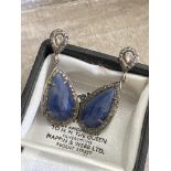 VINTAGE SAPPHIRE AND ROSE CUT DIAMOND DROP EARRINGS - 7.4G