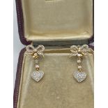 FINE 18ct GOLD DIAMOND HEART DAY & NIGHT DROP EARRINGS