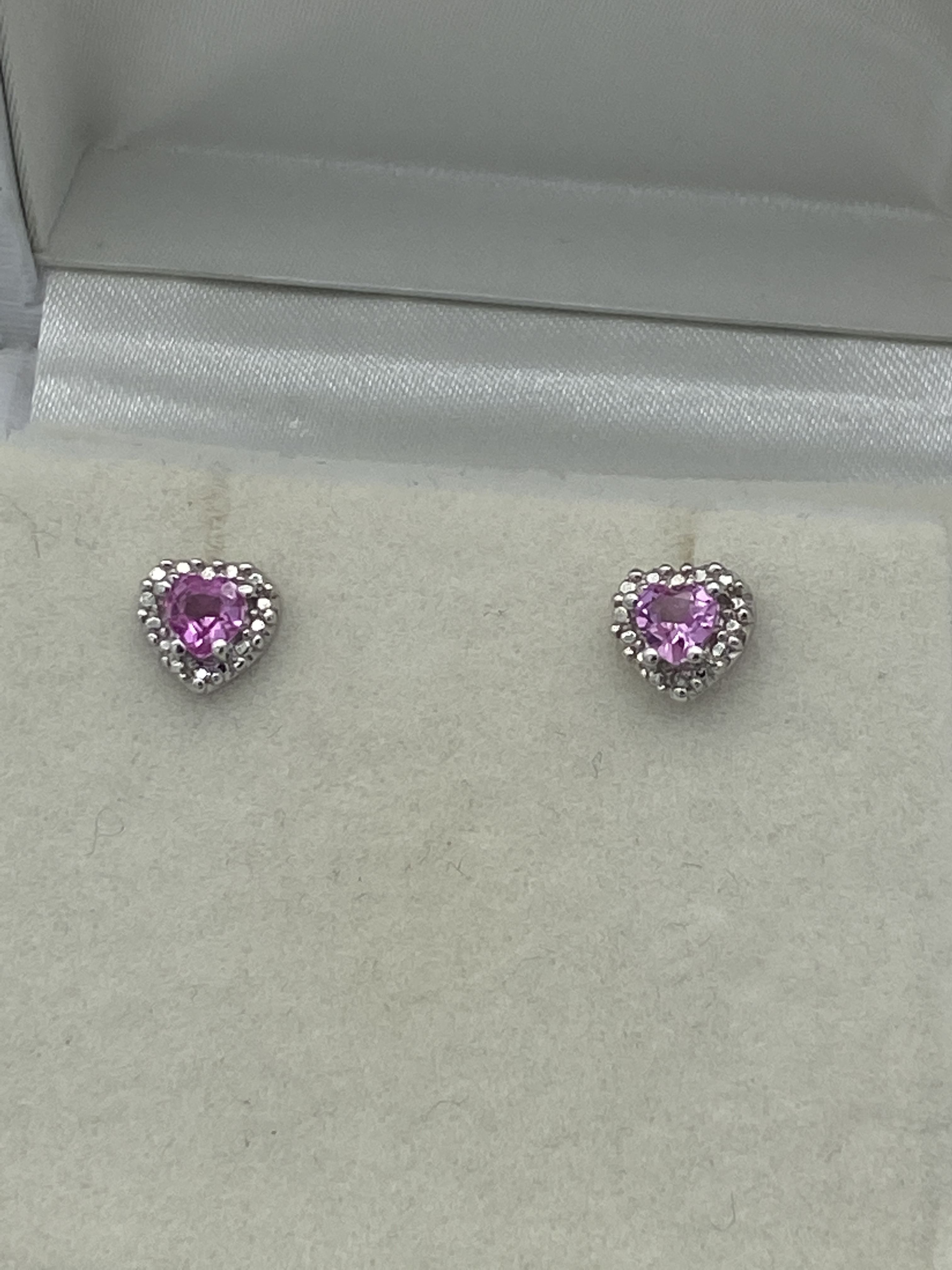 9ct GOLD PINK SAPPHIRE & DIAMOND EARRINGS