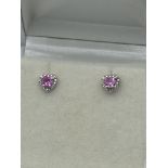 9ct GOLD PINK SAPPHIRE & DIAMOND EARRINGS