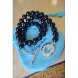 Tiffany & Co. Sterling Silver & Onyx Beaded Necklace (17.75"" / 8mm Beads)