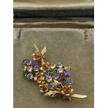 18ct GOLD MULTI GEMSTONE SET BROOCH