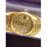 18ct GOLD LADIES ROLEX WITH DIAMOND DIAL WITH RECEIPT
