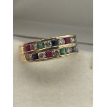 14ct MULTI GEM SET DOUBLE ETERNITY RING