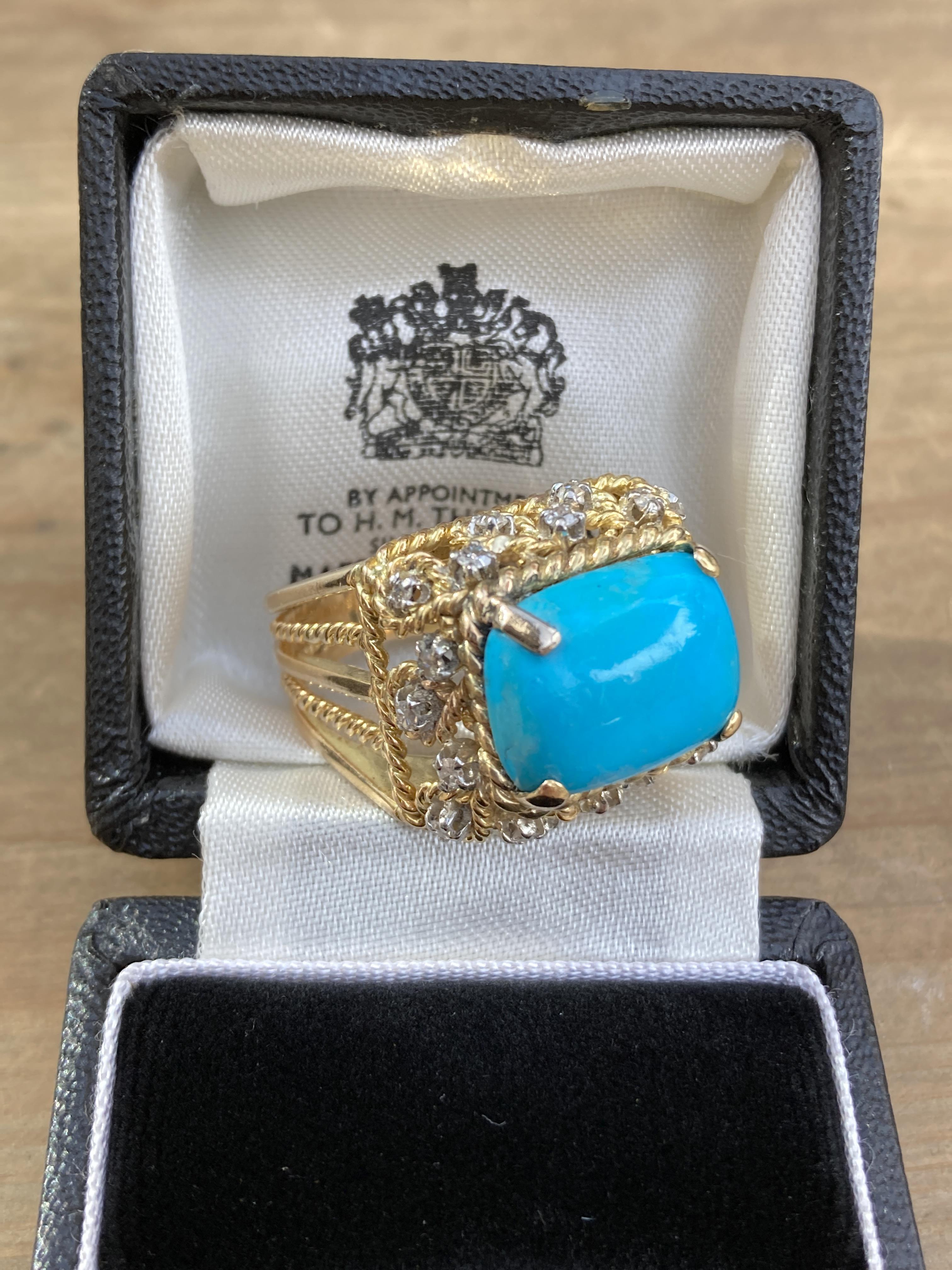 19G 18CT YELLOW GOLD TURQUOISE & DIAMOND COCKTAIL RING - Image 2 of 6