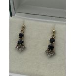 9ct GOLD SAPPHIRE & DIAMOND EARRINGS