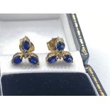 14ct GOLD CEYLON SAPPHIRE & DIAMOND EARRINGS