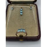 9ct gold Apatite and Diamond Ring with Pendant & Earrings