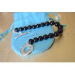 Tiffany & Co. Sterling Silver & Onyx Beaded Bracelet (7.75"" / 8mm Beads)