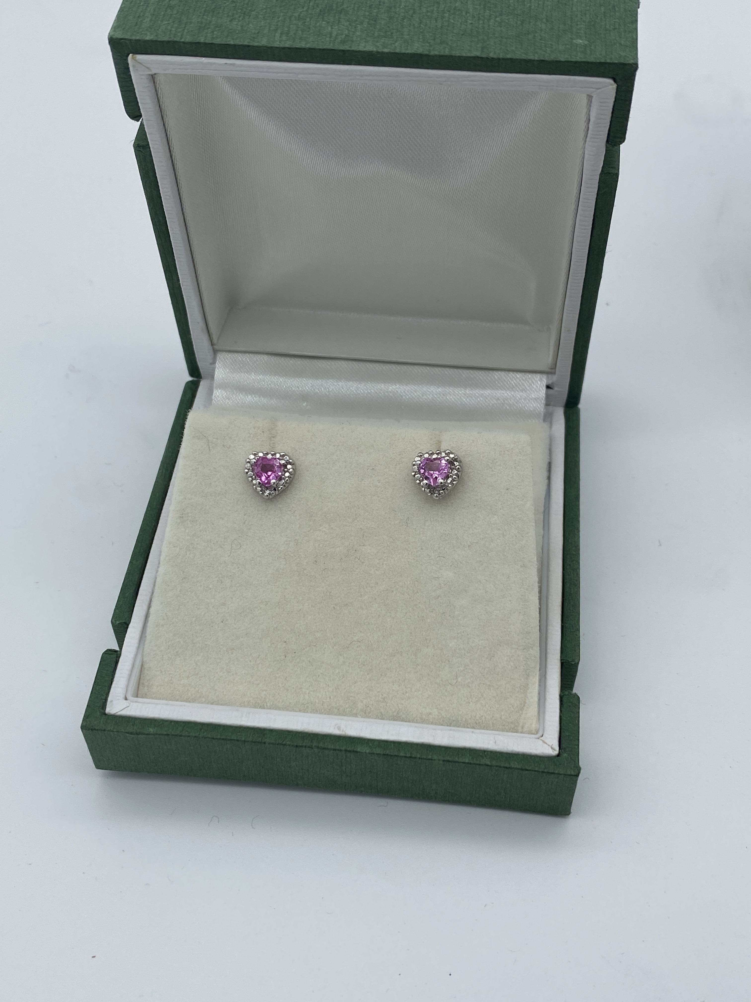 9ct GOLD PINK SAPPHIRE & DIAMOND EARRINGS - Image 2 of 2