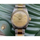 ROLEX DATEJUST 36MM, BIMETAL STAINLESS STEEL & 18CT YELLOW GOLD, CHAMPAGNE DIAL - BOX NOT INCLUDED