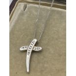 9ct WHITE GOLD DIAMOND SET CROSS & CHAIN