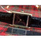 CARTIER VINTAGE TANK WATCH MUST DE CARTIER - RARE BLACK DIAL (GOLD VERMEIL OVER 925 SILVER)