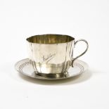 Teacup and saucer FRENCH WORK Silver teacup engraved Madeleine, Minerva's head hallmark and