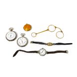 Lot of four watches, a compact, and an eyepiece Binocular and watch by Leroy & Sons, made of gold,