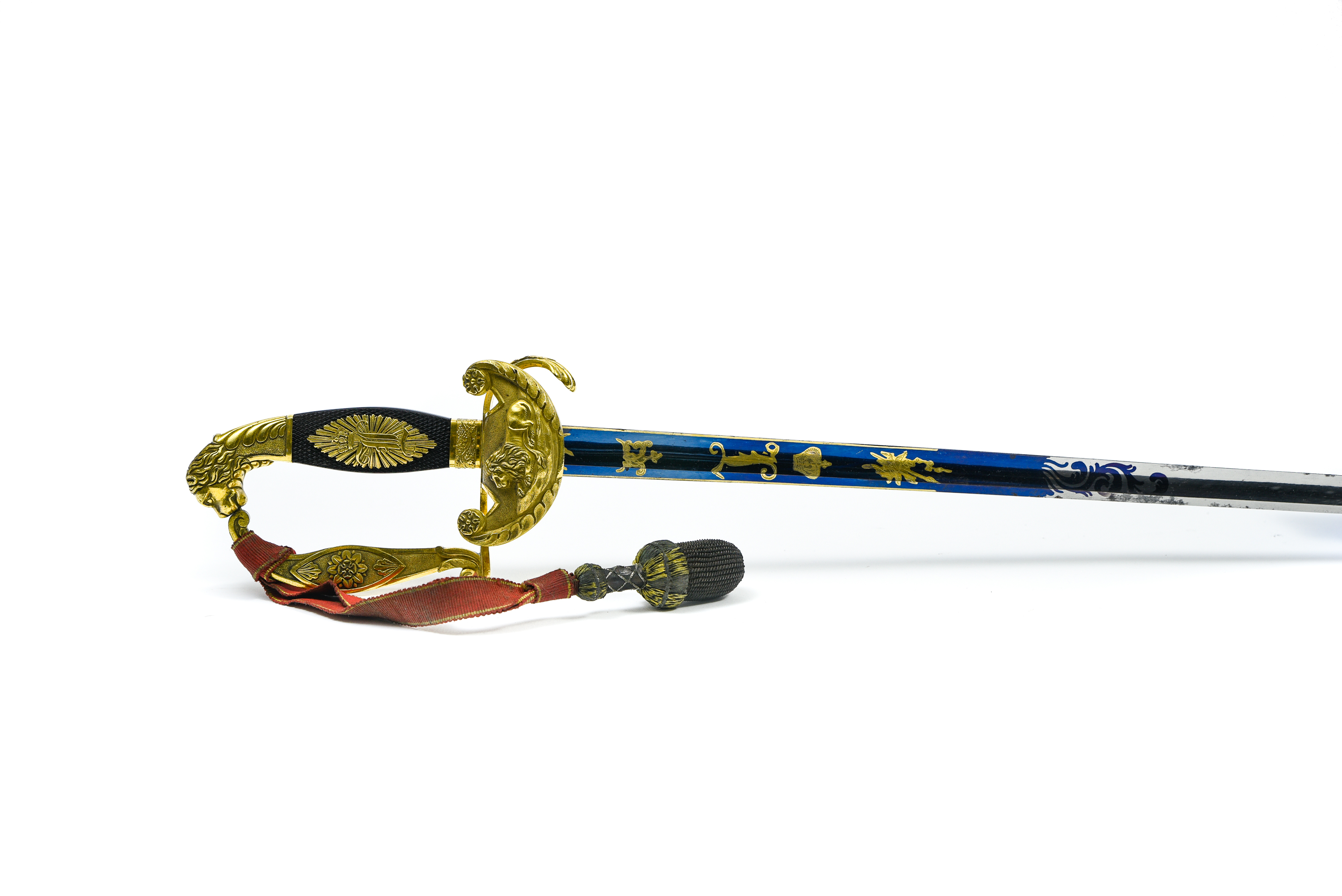 Nice officer's sword GERMANY, BAVARIA, CA. 1850 Golden scabbard and pommel, blue blade with King