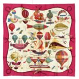 HERMES "Folies du ciel" twill carrŽ scarf 90 cm twill silk carrŽ scarf, cream-coloured ground with