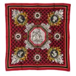 HERMES Twill carrŽ scarf 90 cm twill silk carrŽ scarf featuring an allegory of harvest and wine,